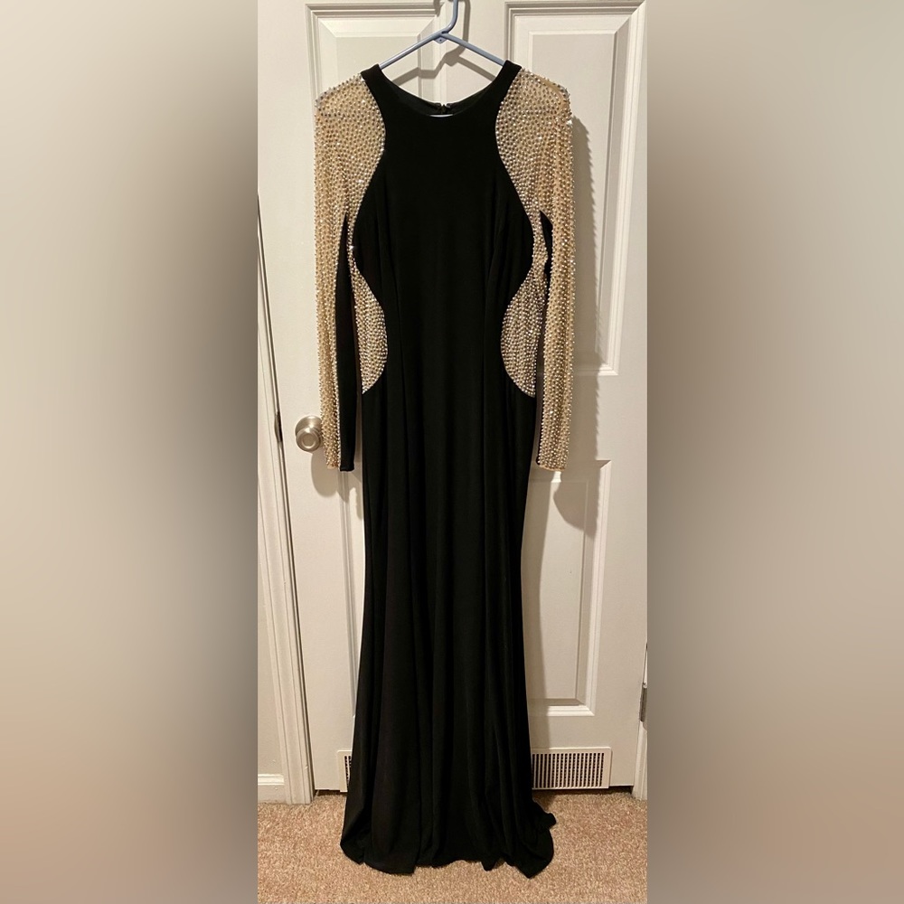 XSCAPE Georgia Beaded Sleeve Stretch Knit Gown